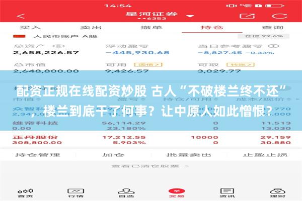 配资正规在线配资炒股 古人“不破楼兰终不还”，楼兰到底干了何事？让中原人如此憎恨？